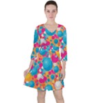 Circles Art Seamless Repeat Bright Colors Colorful Quarter Sleeve Ruffle Waist Dress