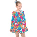 Circles Art Seamless Repeat Bright Colors Colorful Kids  Long Sleeve Dress
