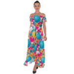 Circles Art Seamless Repeat Bright Colors Colorful Off Shoulder Open Front Chiffon Dress