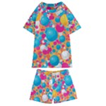 Circles Art Seamless Repeat Bright Colors Colorful Kids  Swim T-Shirt and Shorts Set