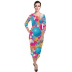 Circles Art Seamless Repeat Bright Colors Colorful Quarter Sleeve Midi Velour Bodycon Dress