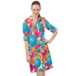 Circles Art Seamless Repeat Bright Colors Colorful Long Sleeve Mini Shirt Dress