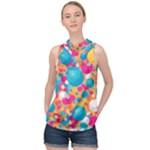 Circles Art Seamless Repeat Bright Colors Colorful High Neck Satin Top