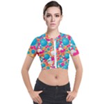 Circles Art Seamless Repeat Bright Colors Colorful Short Sleeve Cropped Jacket