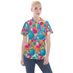 Circles Art Seamless Repeat Bright Colors Colorful Women s Short Sleeve Pocket Shirt
