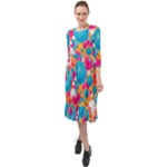 Circles Art Seamless Repeat Bright Colors Colorful Ruffle End Midi Chiffon Dress