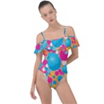 Circles Art Seamless Repeat Bright Colors Colorful Frill Detail One Piece Swimsuit
