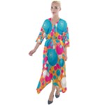 Circles Art Seamless Repeat Bright Colors Colorful Quarter Sleeve Wrap Front Maxi Dress