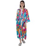 Circles Art Seamless Repeat Bright Colors Colorful Maxi Satin Kimono