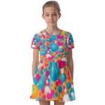 Circles Art Seamless Repeat Bright Colors Colorful Kids  Short Sleeve Pinafore Style Dress