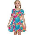 Circles Art Seamless Repeat Bright Colors Colorful Kids  Short Sleeve Tiered Mini Dress