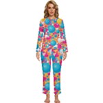 Circles Art Seamless Repeat Bright Colors Colorful Womens  Long Sleeve Lightweight Pajamas Set