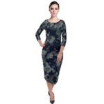 Camouflage, Pattern, Abstract, Background, Texture, Army Quarter Sleeve Midi Velour Bodycon Dress