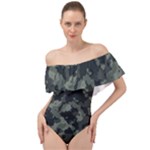 Camouflage, Pattern, Abstract, Background, Texture, Army Off Shoulder Velour Bodysuit 