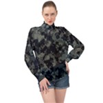 Camouflage, Pattern, Abstract, Background, Texture, Army High Neck Long Sleeve Chiffon Top