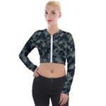 Camouflage, Pattern, Abstract, Background, Texture, Army Long Sleeve Cropped Velvet Jacket