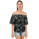 Camouflage, Pattern, Abstract, Background, Texture, Army Off Shoulder Short Sleeve Top