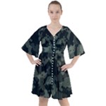 Camouflage, Pattern, Abstract, Background, Texture, Army Boho Button Up Dress