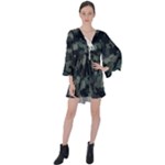 Camouflage, Pattern, Abstract, Background, Texture, Army V-Neck Flare Sleeve Mini Dress
