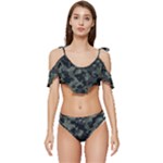 Camouflage, Pattern, Abstract, Background, Texture, Army Ruffle Edge Tie Up Bikini Set	