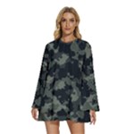 Camouflage, Pattern, Abstract, Background, Texture, Army Round Neck Long Sleeve Bohemian Style Chiffon Mini Dress