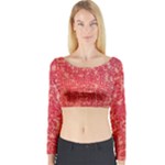Chinese Hieroglyphs Patterns, Chinese Ornaments, Red Chinese Long Sleeve Crop Top
