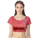 Chinese Hieroglyphs Patterns, Chinese Ornaments, Red Chinese Short Sleeve Crop Top