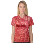 Chinese Hieroglyphs Patterns, Chinese Ornaments, Red Chinese V-Neck Sport Mesh T-Shirt