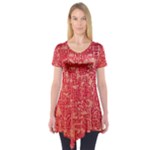 Chinese Hieroglyphs Patterns, Chinese Ornaments, Red Chinese Short Sleeve Tunic 