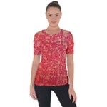 Chinese Hieroglyphs Patterns, Chinese Ornaments, Red Chinese Shoulder Cut Out Short Sleeve Top