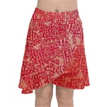 Chinese Hieroglyphs Patterns, Chinese Ornaments, Red Chinese Chiffon Wrap Front Skirt