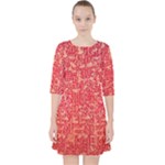 Chinese Hieroglyphs Patterns, Chinese Ornaments, Red Chinese Quarter Sleeve Pocket Dress