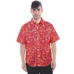 Chinese Hieroglyphs Patterns, Chinese Ornaments, Red Chinese Men s Short Sleeve Shirt