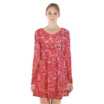 Chinese Hieroglyphs Patterns, Chinese Ornaments, Red Chinese Long Sleeve Velvet V-neck Dress