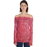 Chinese Hieroglyphs Patterns, Chinese Ornaments, Red Chinese Off Shoulder Long Sleeve Top