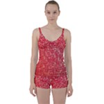 Chinese Hieroglyphs Patterns, Chinese Ornaments, Red Chinese Tie Front Two Piece Tankini
