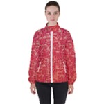 Chinese Hieroglyphs Patterns, Chinese Ornaments, Red Chinese Women s High Neck Windbreaker