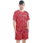 Chinese Hieroglyphs Patterns, Chinese Ornaments, Red Chinese Men s Mesh T-Shirt and Shorts Set