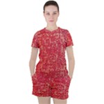 Chinese Hieroglyphs Patterns, Chinese Ornaments, Red Chinese Women s T-Shirt and Shorts Set