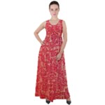 Chinese Hieroglyphs Patterns, Chinese Ornaments, Red Chinese Empire Waist Velour Maxi Dress