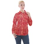 Chinese Hieroglyphs Patterns, Chinese Ornaments, Red Chinese Women s Long Sleeve Pocket Shirt