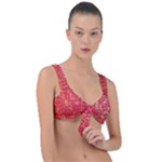 Chinese Hieroglyphs Patterns, Chinese Ornaments, Red Chinese Front Tie Bikini Top