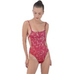 Chinese Hieroglyphs Patterns, Chinese Ornaments, Red Chinese Tie Strap One Piece Swimsuit