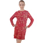 Chinese Hieroglyphs Patterns, Chinese Ornaments, Red Chinese Long Sleeve Hoodie Dress