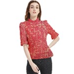 Chinese Hieroglyphs Patterns, Chinese Ornaments, Red Chinese Frill Neck Blouse