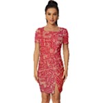 Chinese Hieroglyphs Patterns, Chinese Ornaments, Red Chinese Fitted Knot Split End Bodycon Dress