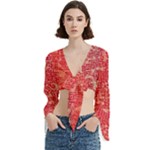 Chinese Hieroglyphs Patterns, Chinese Ornaments, Red Chinese Trumpet Sleeve Cropped Top