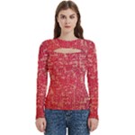 Chinese Hieroglyphs Patterns, Chinese Ornaments, Red Chinese Women s Cut Out Long Sleeve T-Shirt