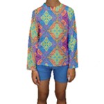Colorful Floral Ornament, Floral Patterns Kids  Long Sleeve Swimwear