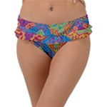 Colorful Floral Ornament, Floral Patterns Frill Bikini Bottoms
